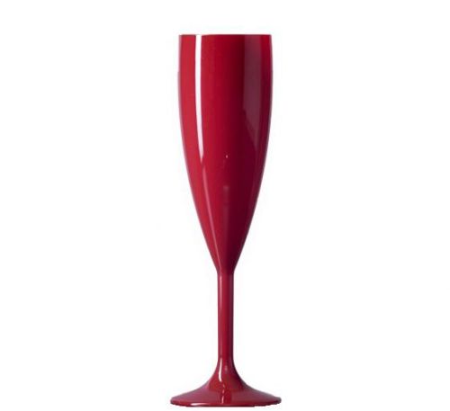 dit rode Kunststof Champagneglas van 19 cl. is geschikt voor bedrukken